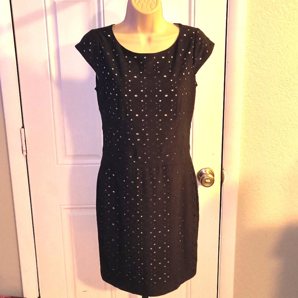 WORTHINGTON Black/Beige Silky Stretch Cut-out Dress SIZE 4 EXCELLENT